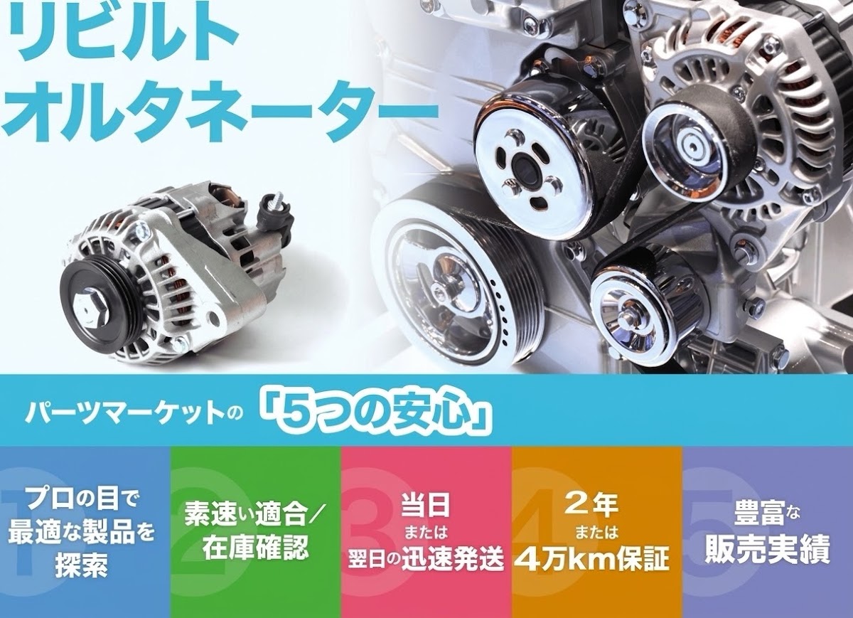 リビルトオルタネーター パーツマーケットの5つの安心